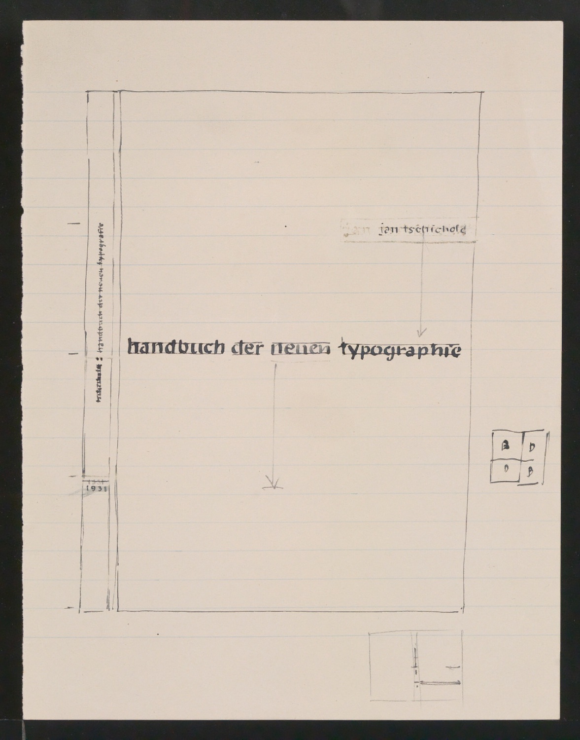 Entwurfszeichnung und Probedruck für den Bucheinband von handbuch der neuen typografie — Blatt 5
