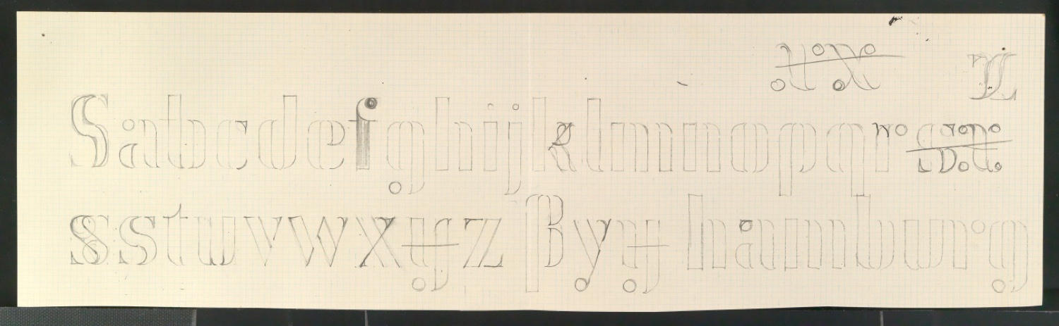 Entwurfszeichnungen von Schablonenschrift für die Stempel AG — Blatt 23