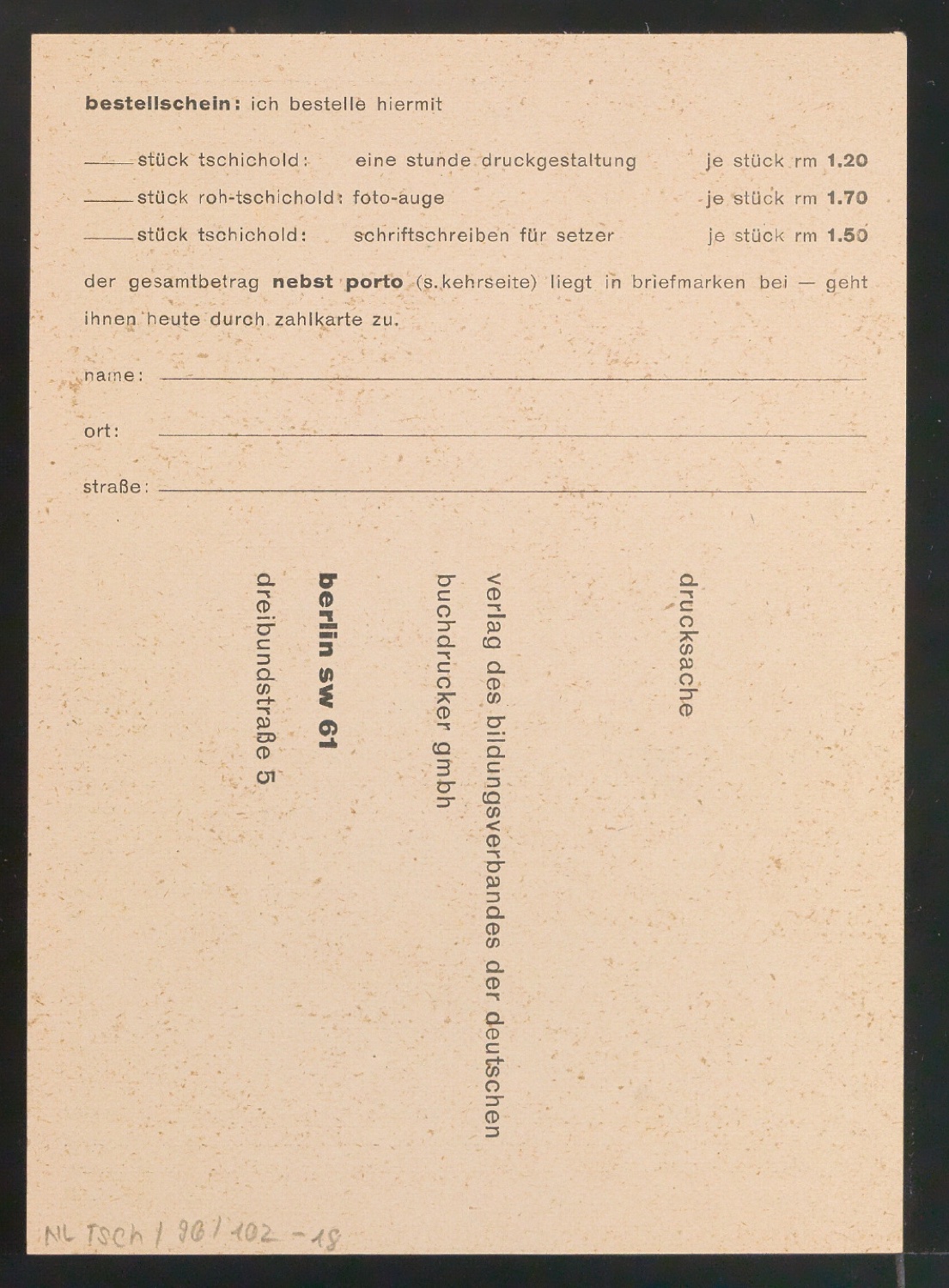 Bestellschein zu Eine Stunde Druckgestaltung — Blatt 2
