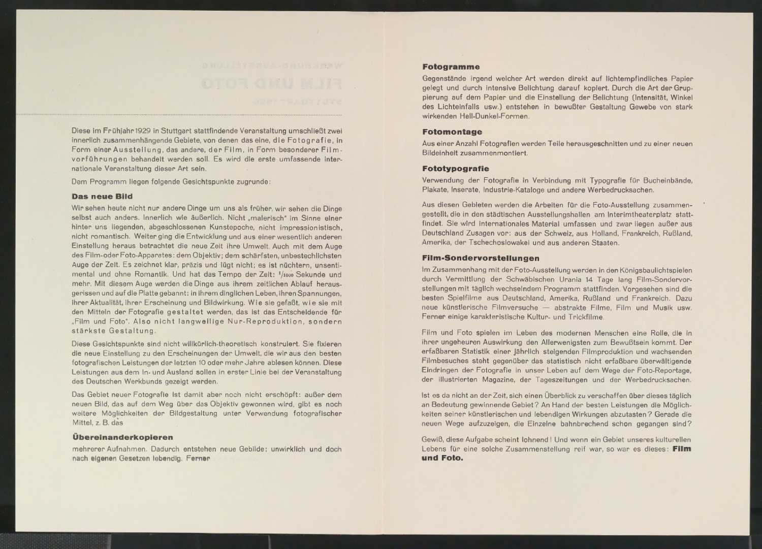 Faltblatt Programm Werkbund-Ausstellung Stuttgart 1929 - Film und Foto — Blatt 2