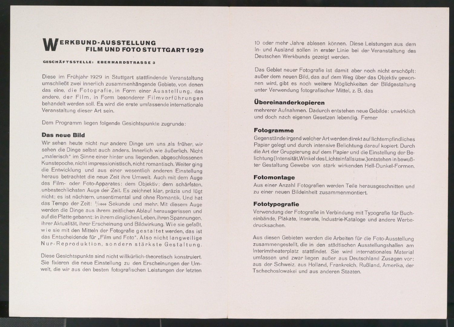 Faltblatt Programm Werkbund-Ausstellung Stuttgart 1929 - Film und Foto — Blatt 5