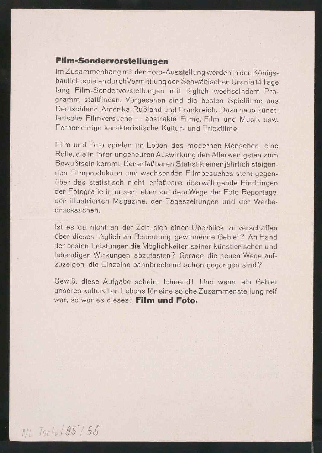 Faltblatt Programm Werkbund-Ausstellung Stuttgart 1929 - Film und Foto — Blatt 6