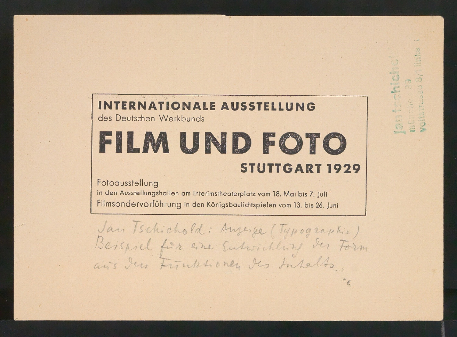 Probedruck für Werbeanzeige Werkbund-Ausstellung Stuttgart 1929 - Film und Foto — Blatt 1