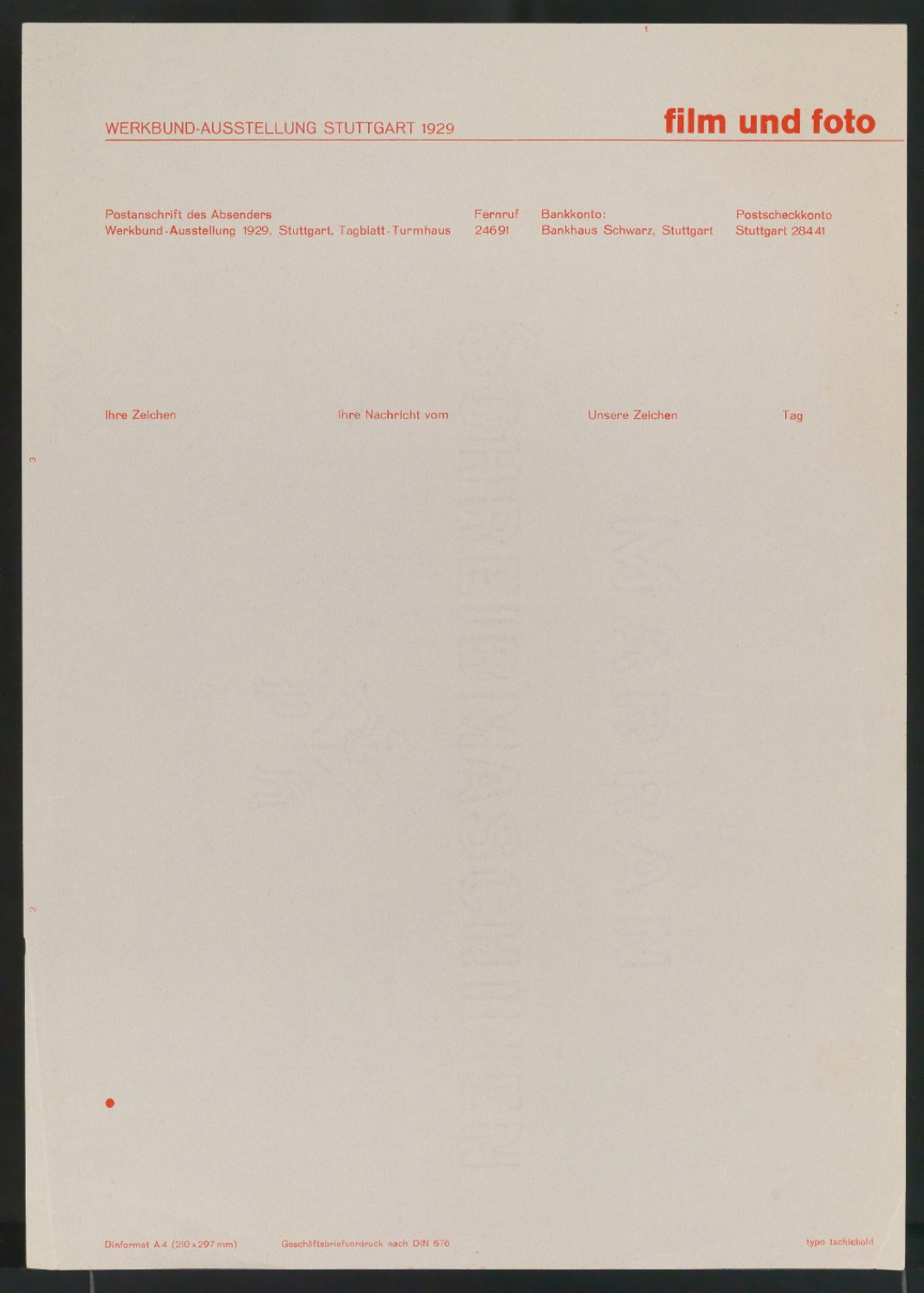 Briefbogen für Werkbund-Ausstellung Stuttgart 1929 - Film und Foto — Blatt 1