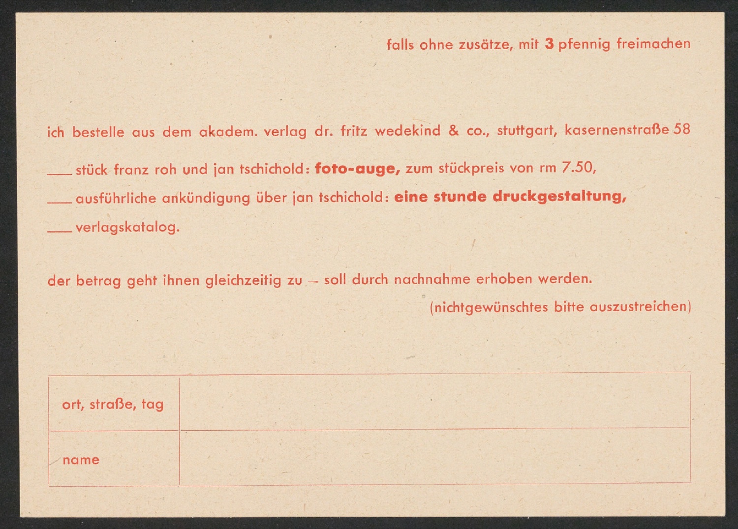Bestellschein zu Foto-Auge — Blatt 1
