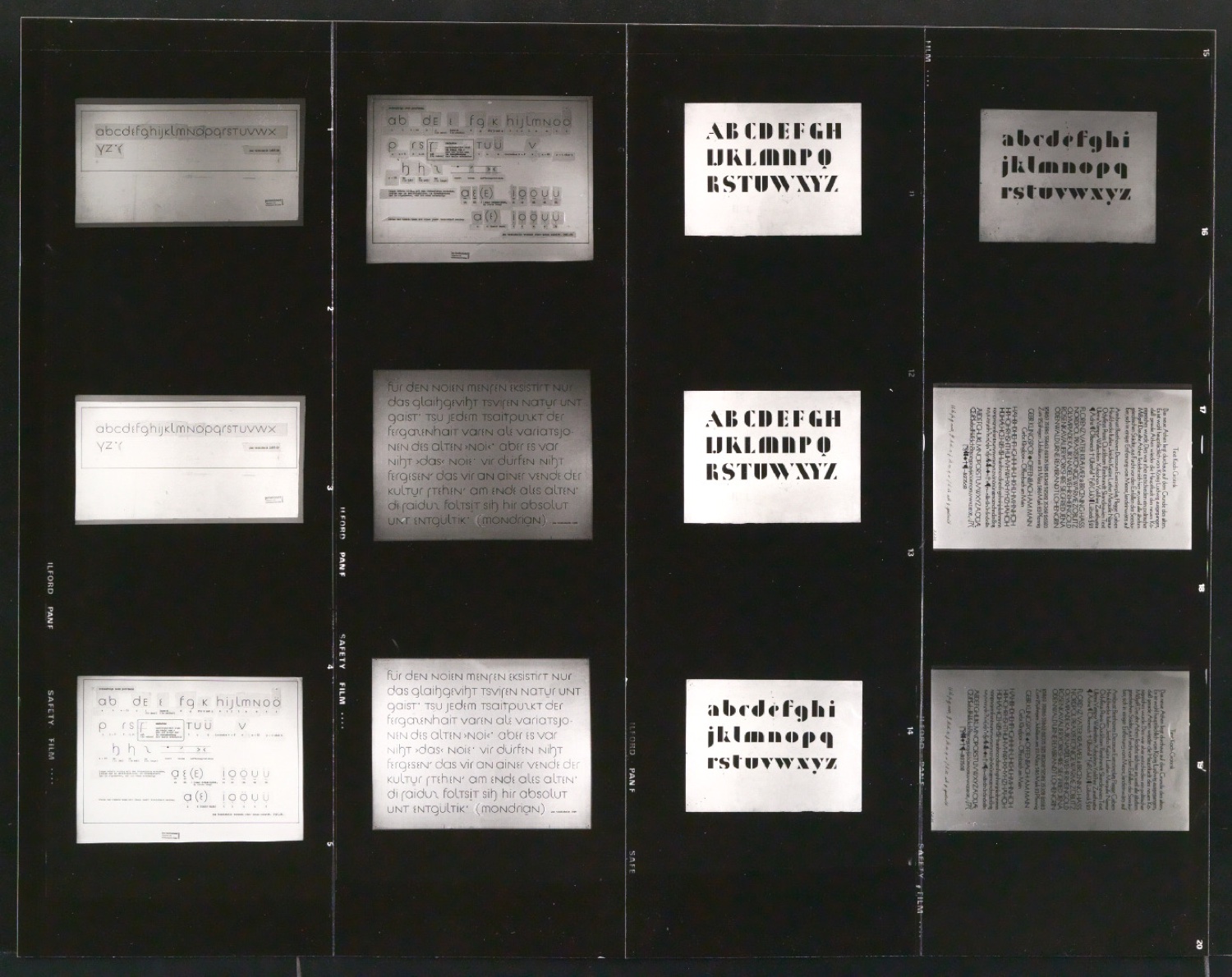 Kontaktabzug Transito, Versuch einer neuen Schrift und Koch-Grotesk — Blatt 1