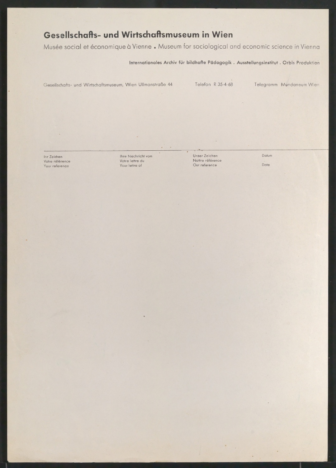 Probedruck von Briefbogen für Gesellschafts- und Wirtschaftsmuseum Wien — Blatt 1