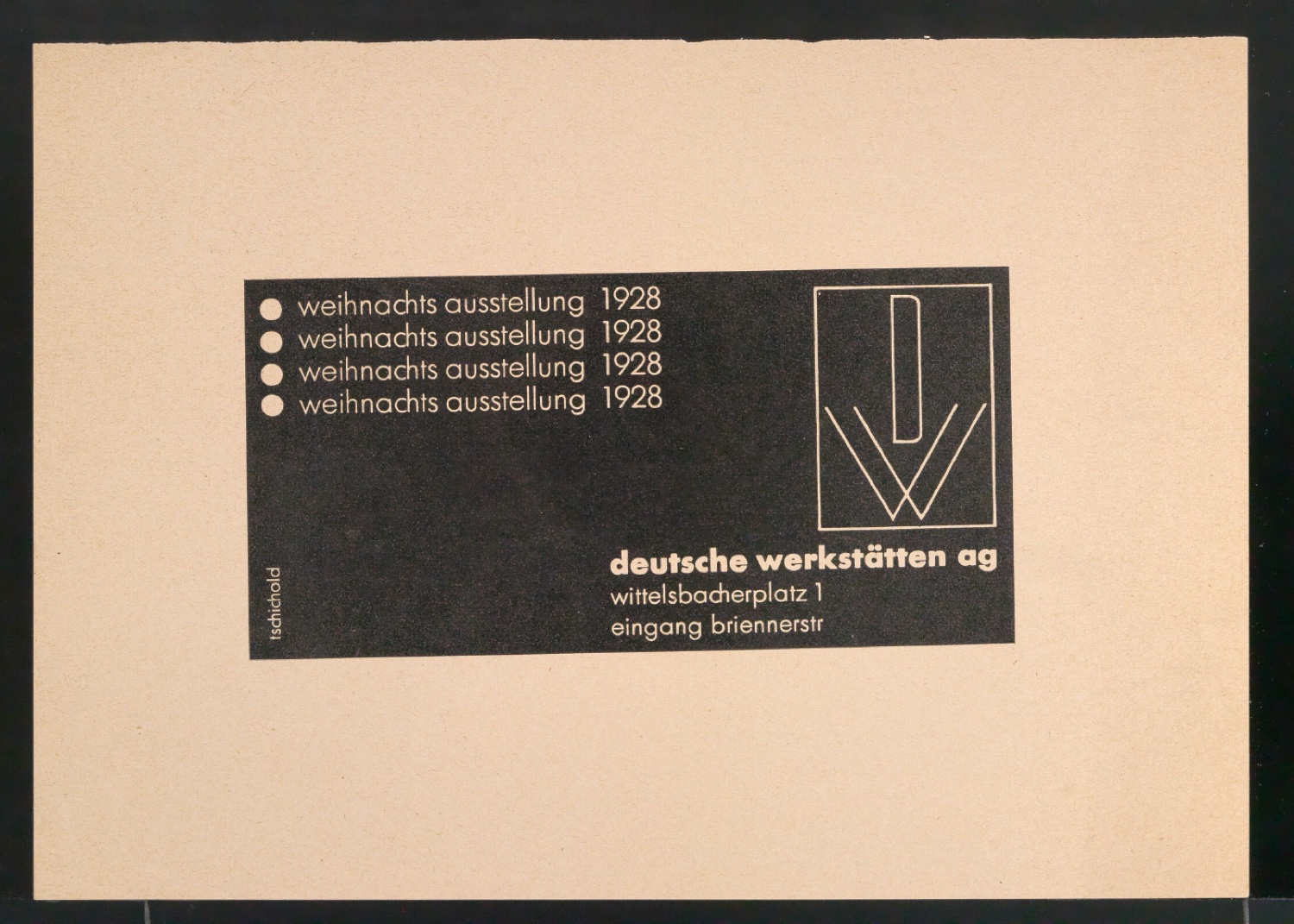 Probedruck von Werbeanzeige weihnachts ausstellung 1928 deutsche werkstätten AG — Blatt 1