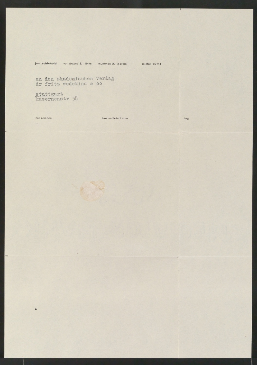 Briefbogen für Jan Tschichold, Voitstraße 8/1 in Briefumschlag — Blatt 3