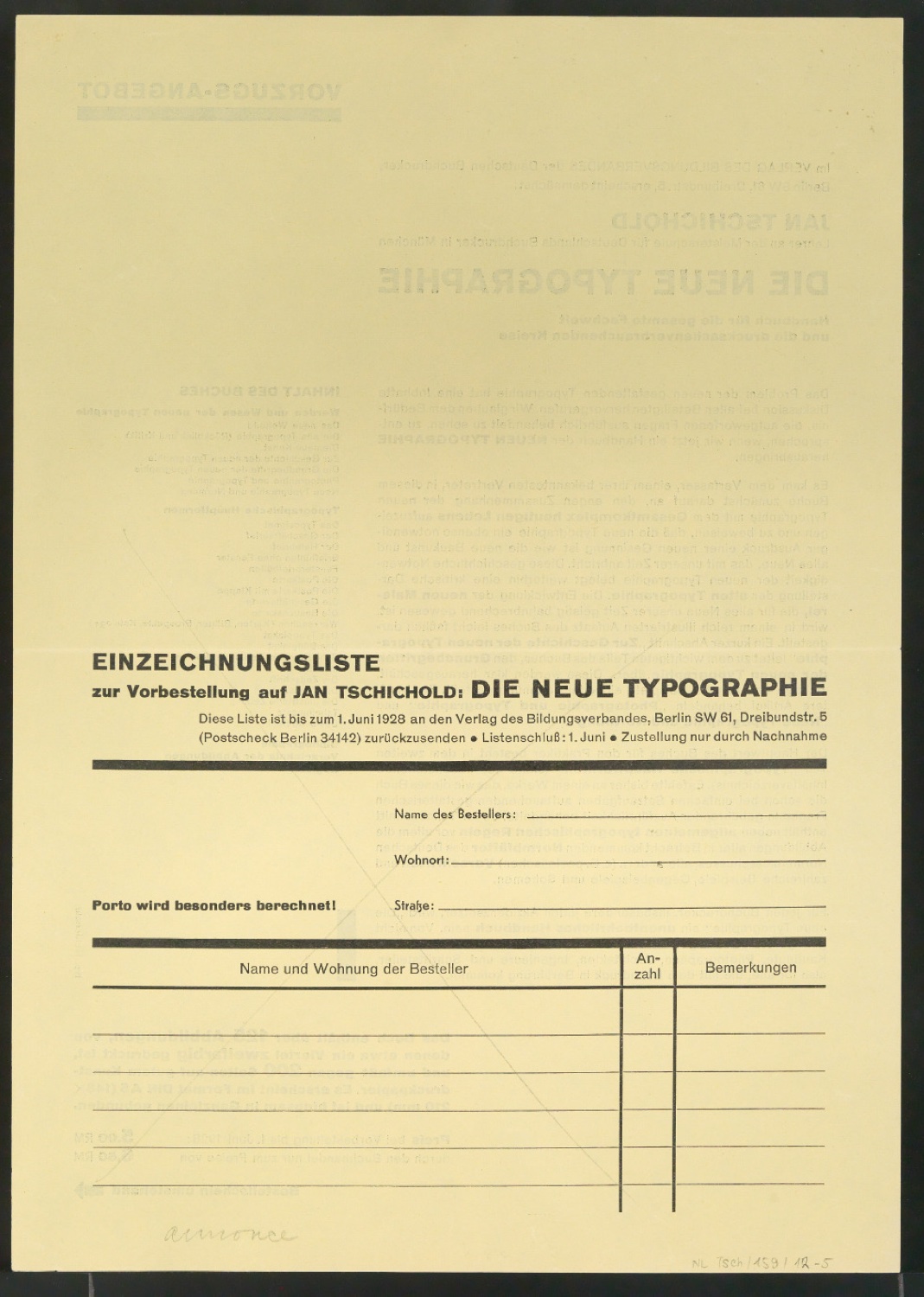 Bestellschein Vorzugs-Angebot für Die Neue Typographie — Blatt 6