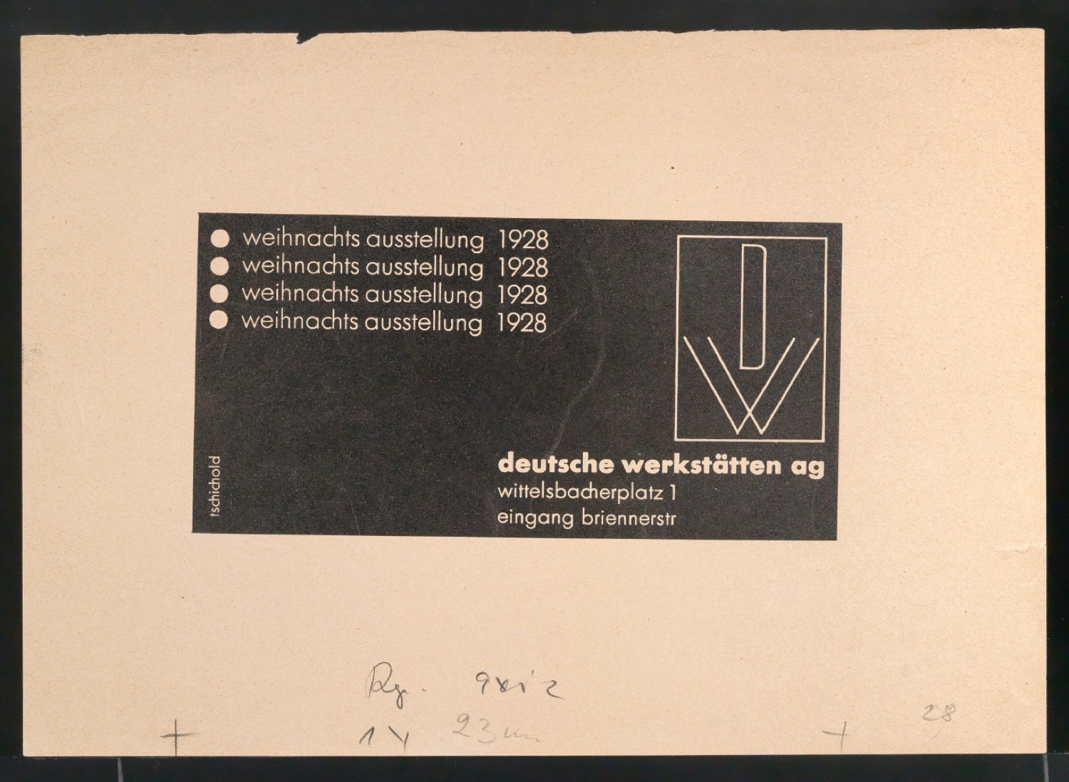 Probedruck von Werbeanzeige weihnachts ausstellung 1928 deutsche werkstätten AG — Blatt 1