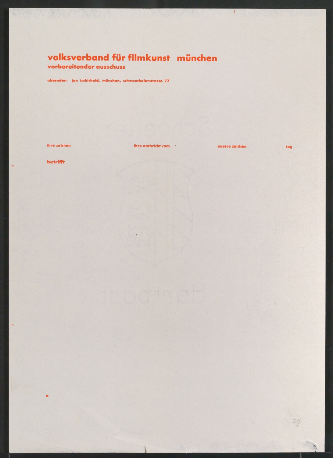 Briefbogen für Volksverband für Filmkunst, Vorbereitender Ausschuss — Blatt 3