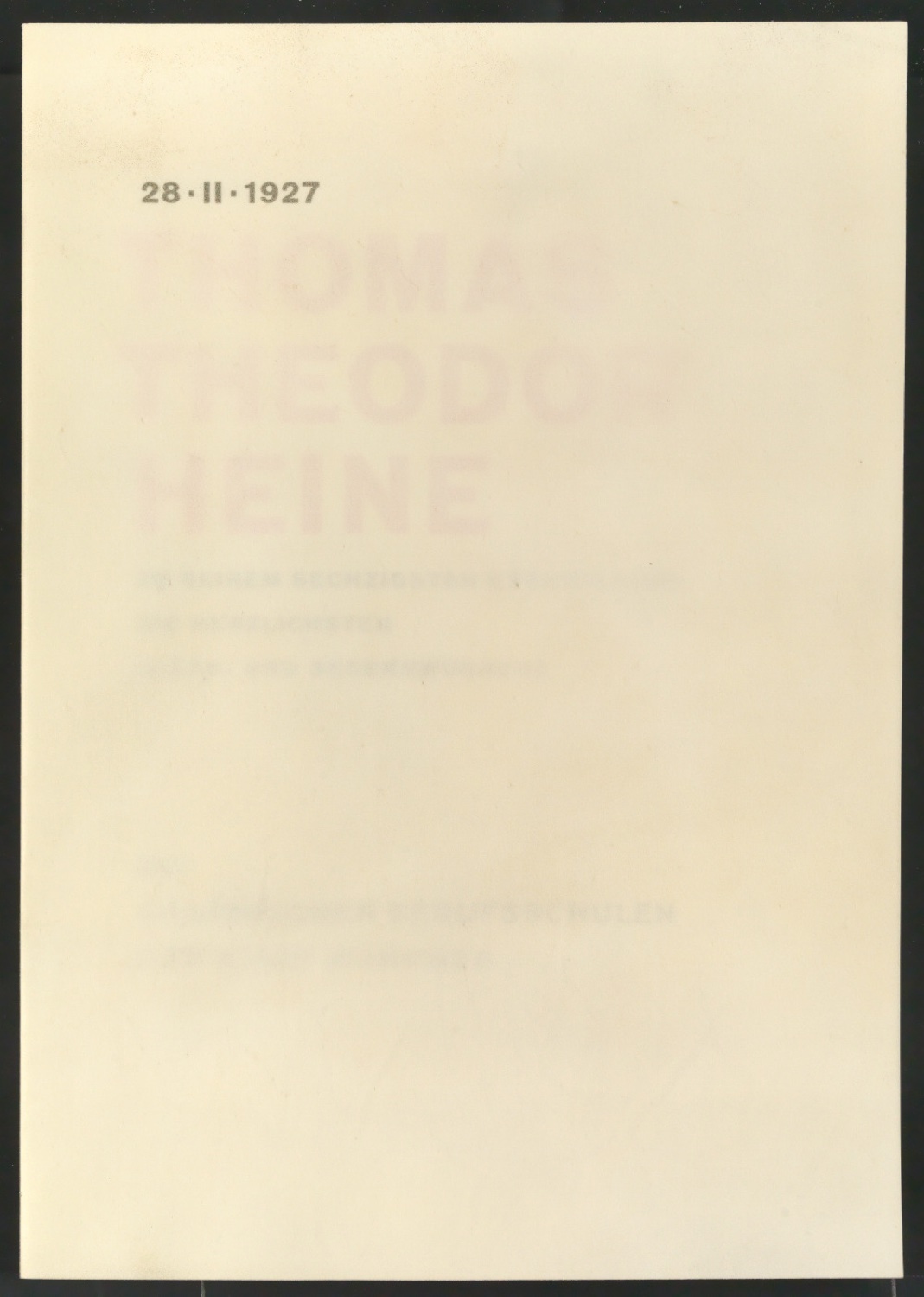 Unserem Thomas Theodor Heine zu seinem sechzigsten Geburtstage die herzlichen Glück- und Segenswünsche — Blatt 1