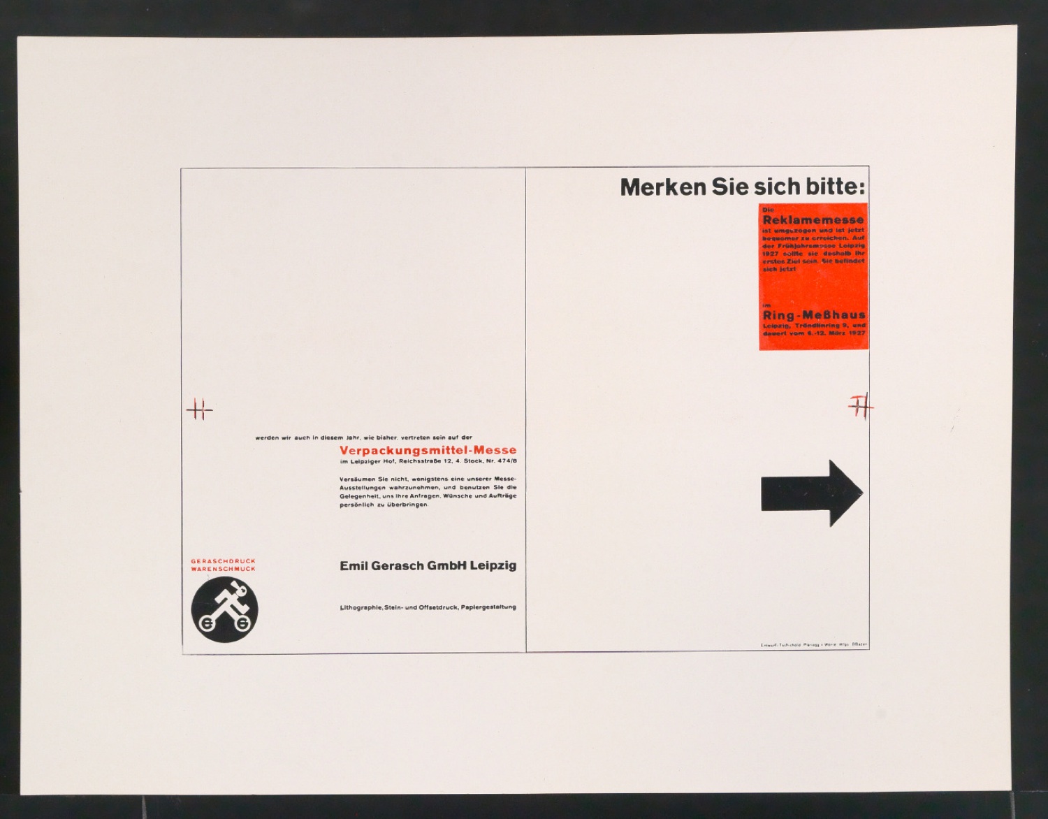 Probedrucke für Illustrationen von Handzettel Verpackungsmittel-Messe und Briefumschlag für Emil Gerasch GmbH — Blatt 3