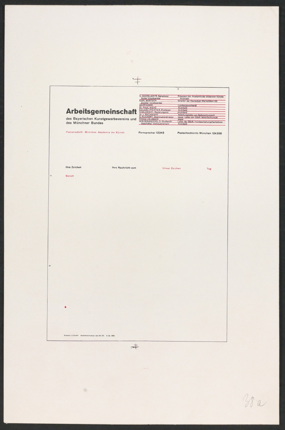 Reprint eines Briefbogen für Arbeitsgemeinschaft des Bayrischen Kunstgewerbevereins und des Münchner Bundes — Blatt 1