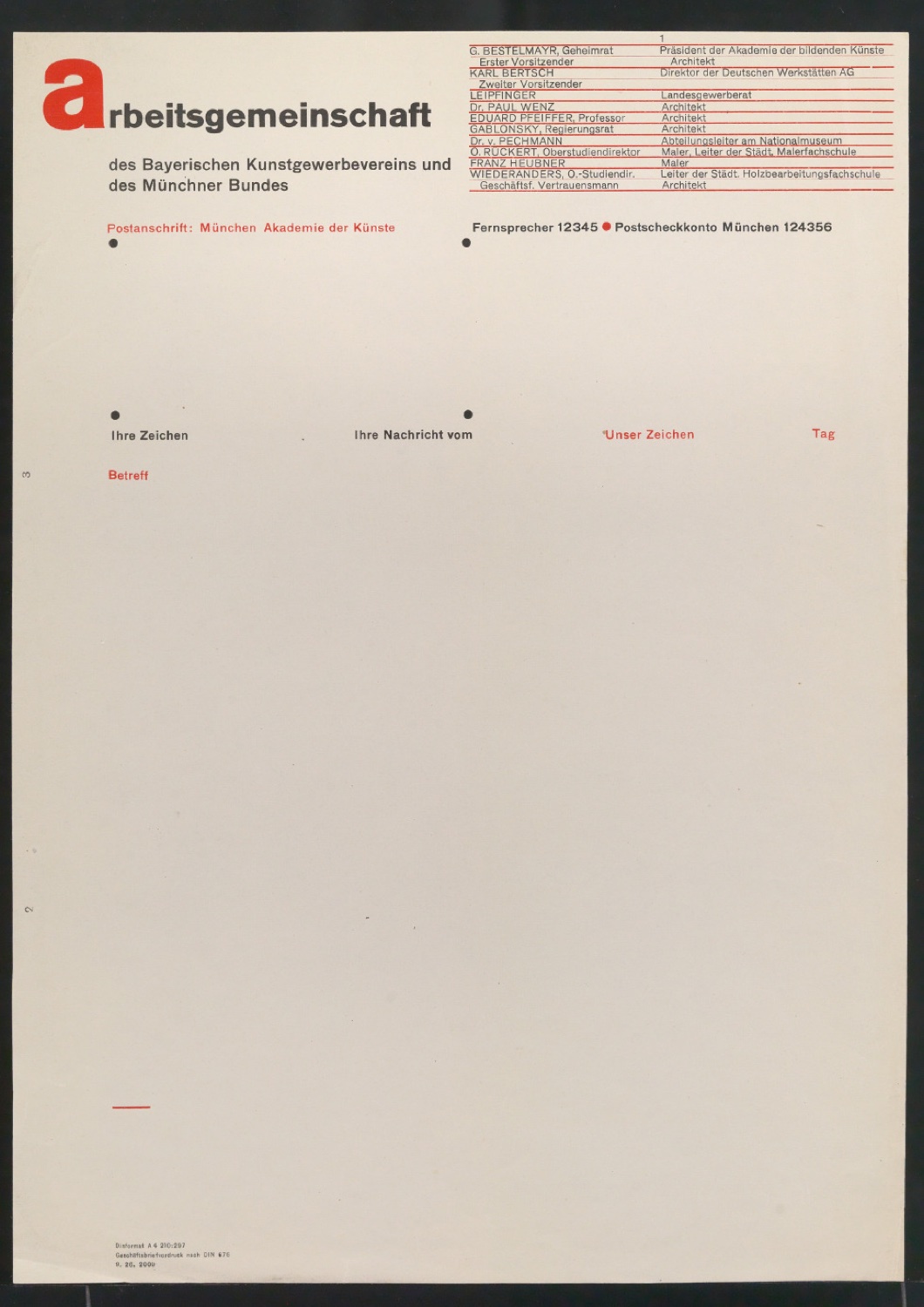 Klebeentwurf und Belegexemplar von Briefbogen für Arbeitsgemeinschaft des Bayrischen Kunstgewerbevereins und des Münchner Bundes — Blatt 3