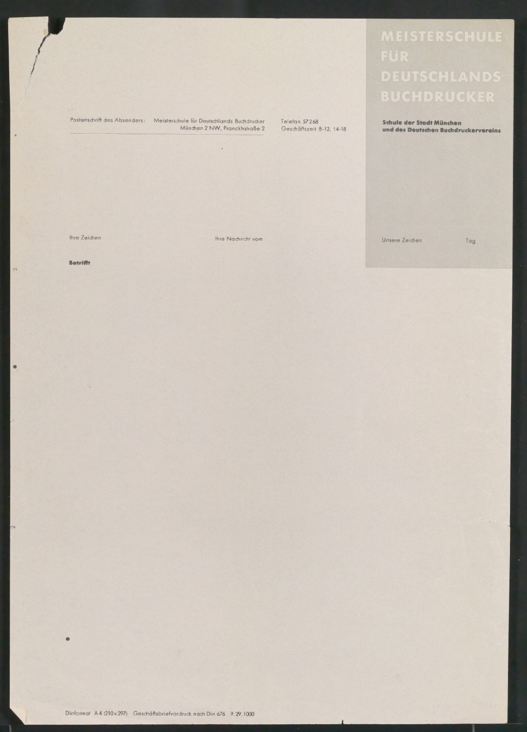 Geschäftsbriefvordruck nach Din 676 — Blatt 1