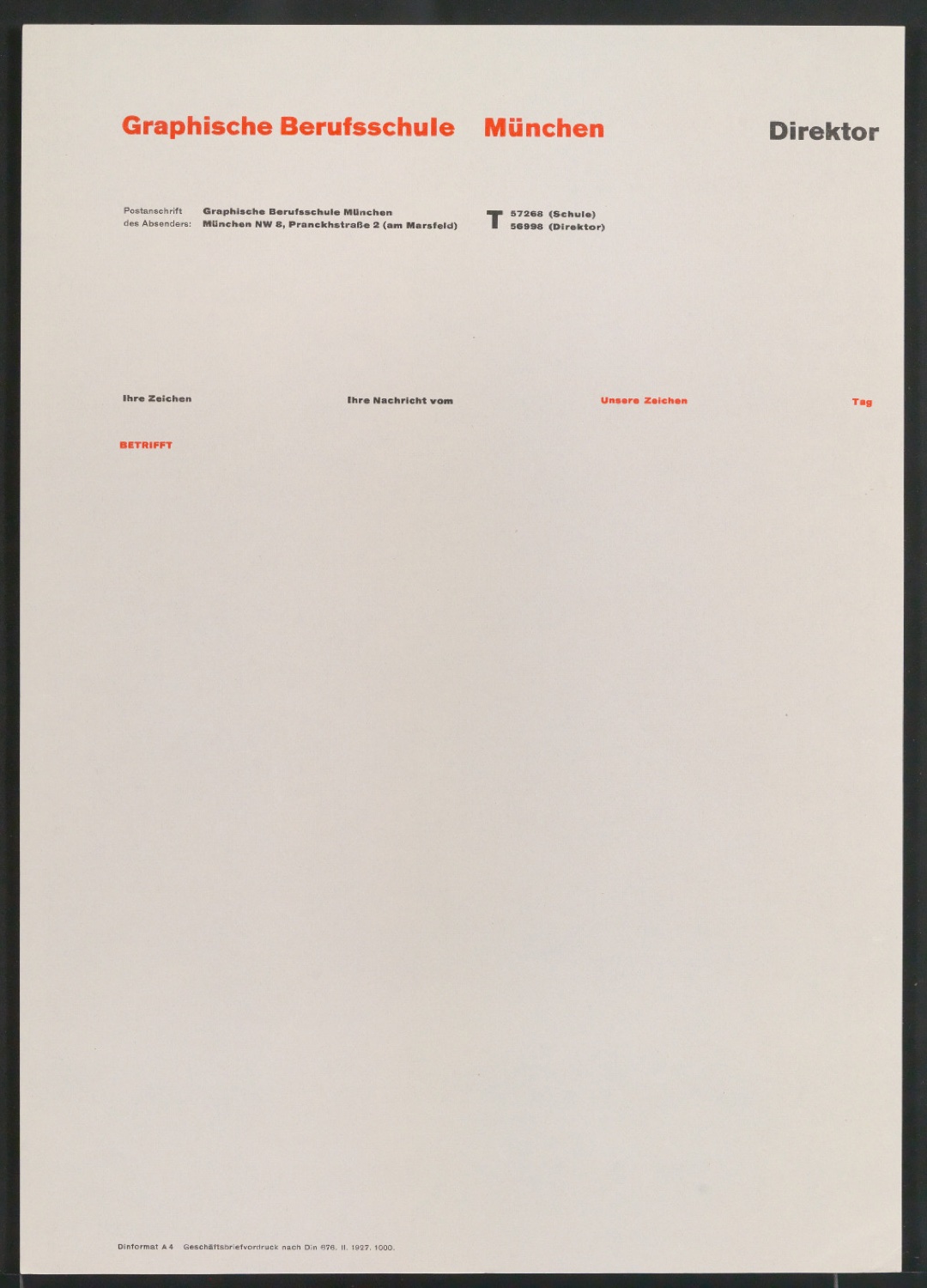 Geschäftsbriefvordruck nach Din 676 — Blatt 1