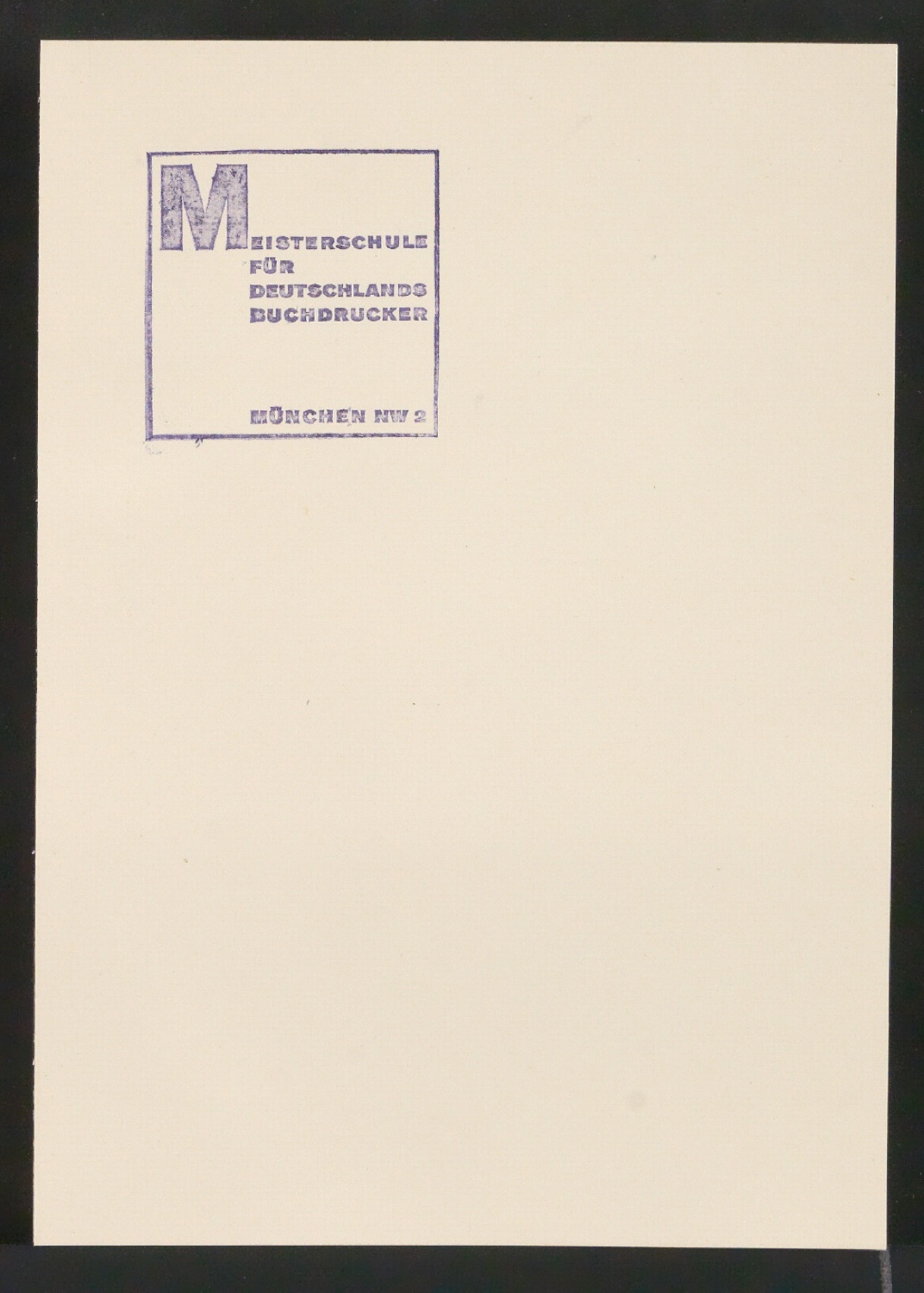 Karte mit Stempel für Meisterschule für Deutschlands Buchdrucker — Blatt 1