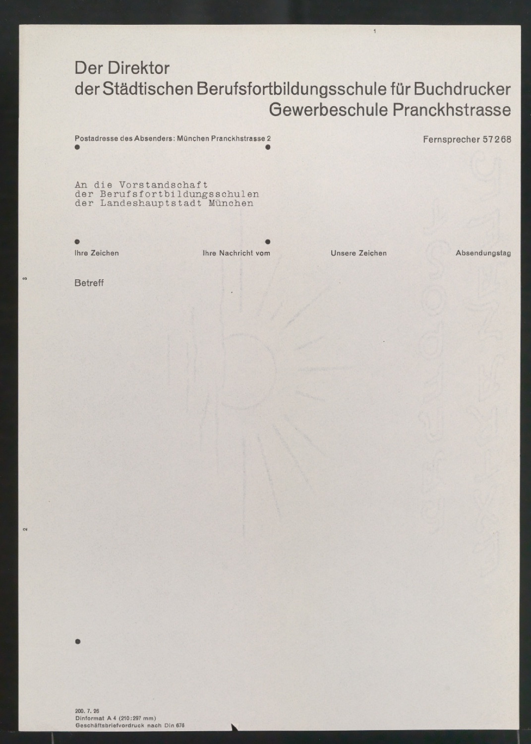 Briefbogen Der Direktor der Städtischen Berufsfortbildungsschule für Buchdrucker Gewerbeschule Pranckhstrasse — Blatt 3