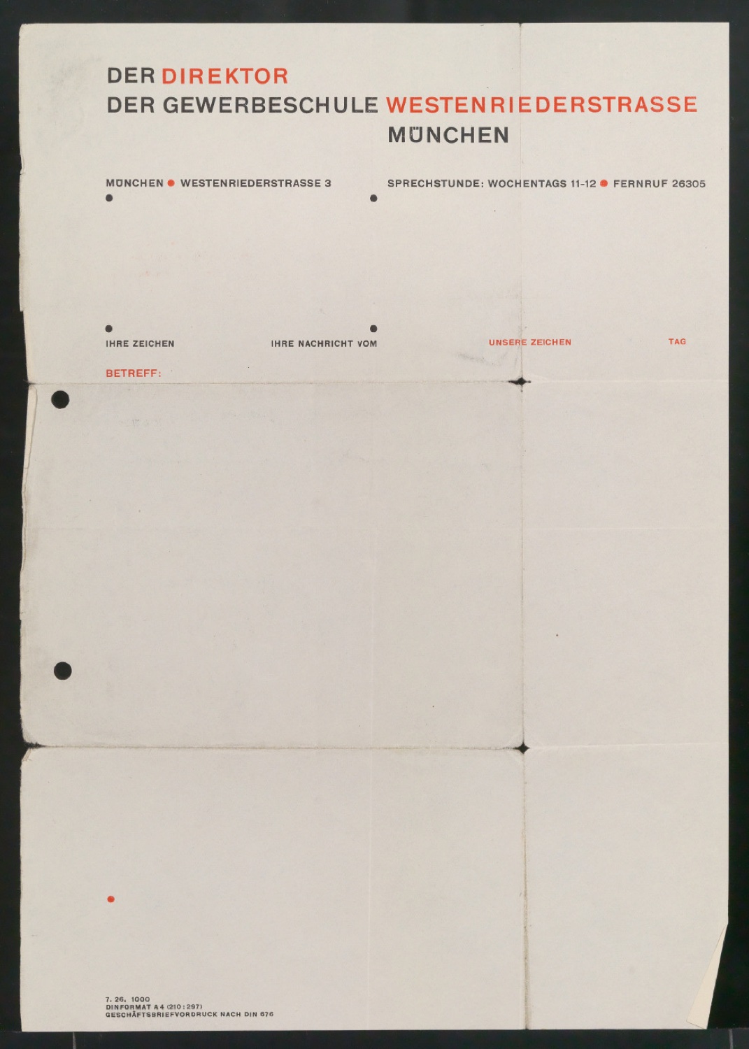 Korrekturfahne und Belegexemplare von Briefbogen Der Direktor der Gewerbeschule Westenriederstrasse — Blatt 3