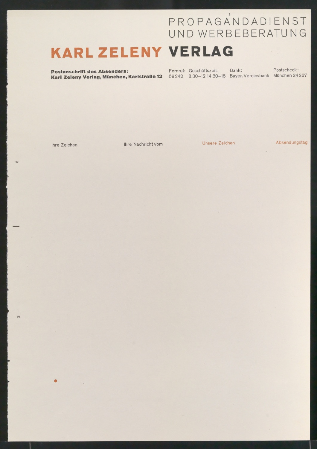 Briefbogen für Karl Zeleny Verlag — Blatt 1