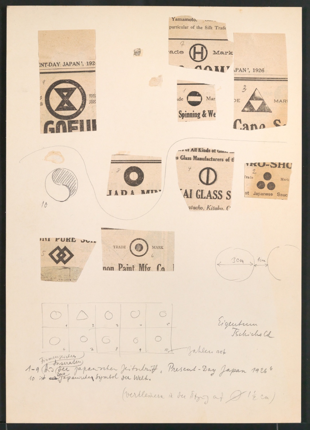 Notizen und gesammelte Firmenzeichen für das Typoskript Typosignete und Kurzzeichen — Blatt 31
