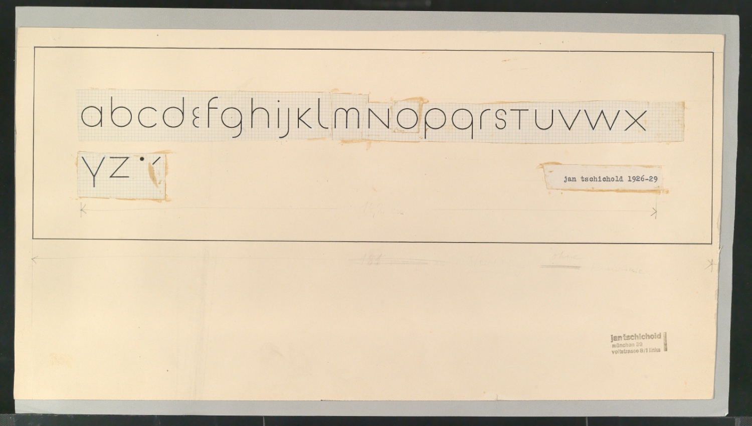 Tafeln mit montierten Entwurfszeichnungen für versuch einer neuen schrift — Blatt 1