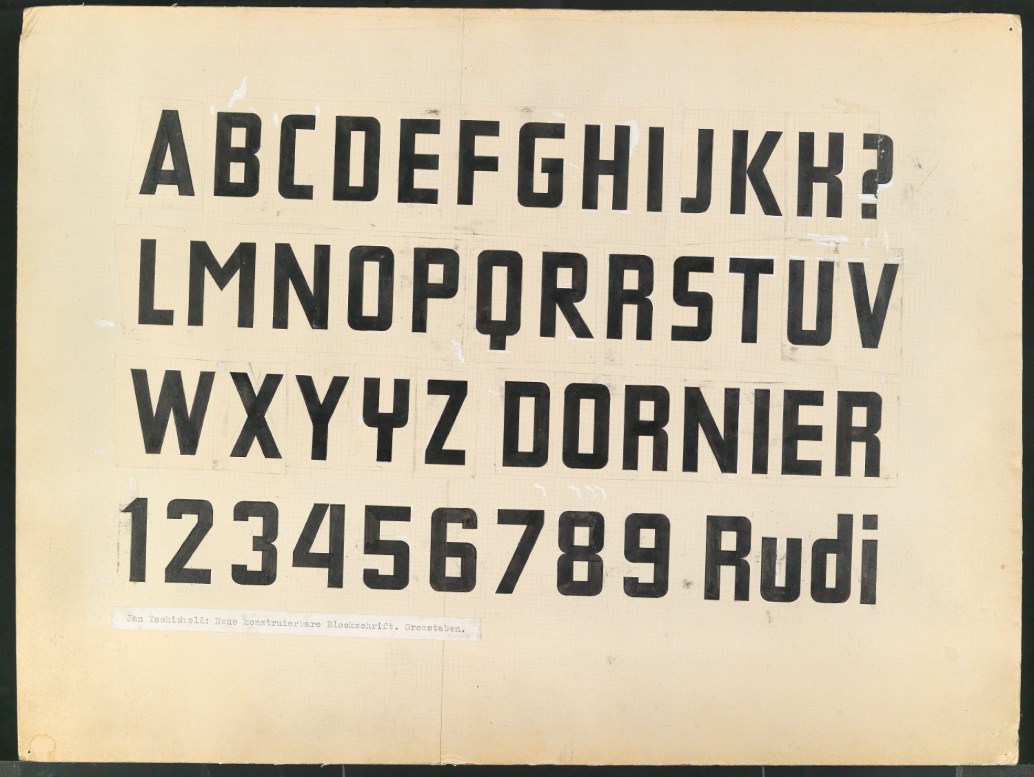 Tafel mit Entwurf von Neue konstruierbare Blockschrift — Blatt 1