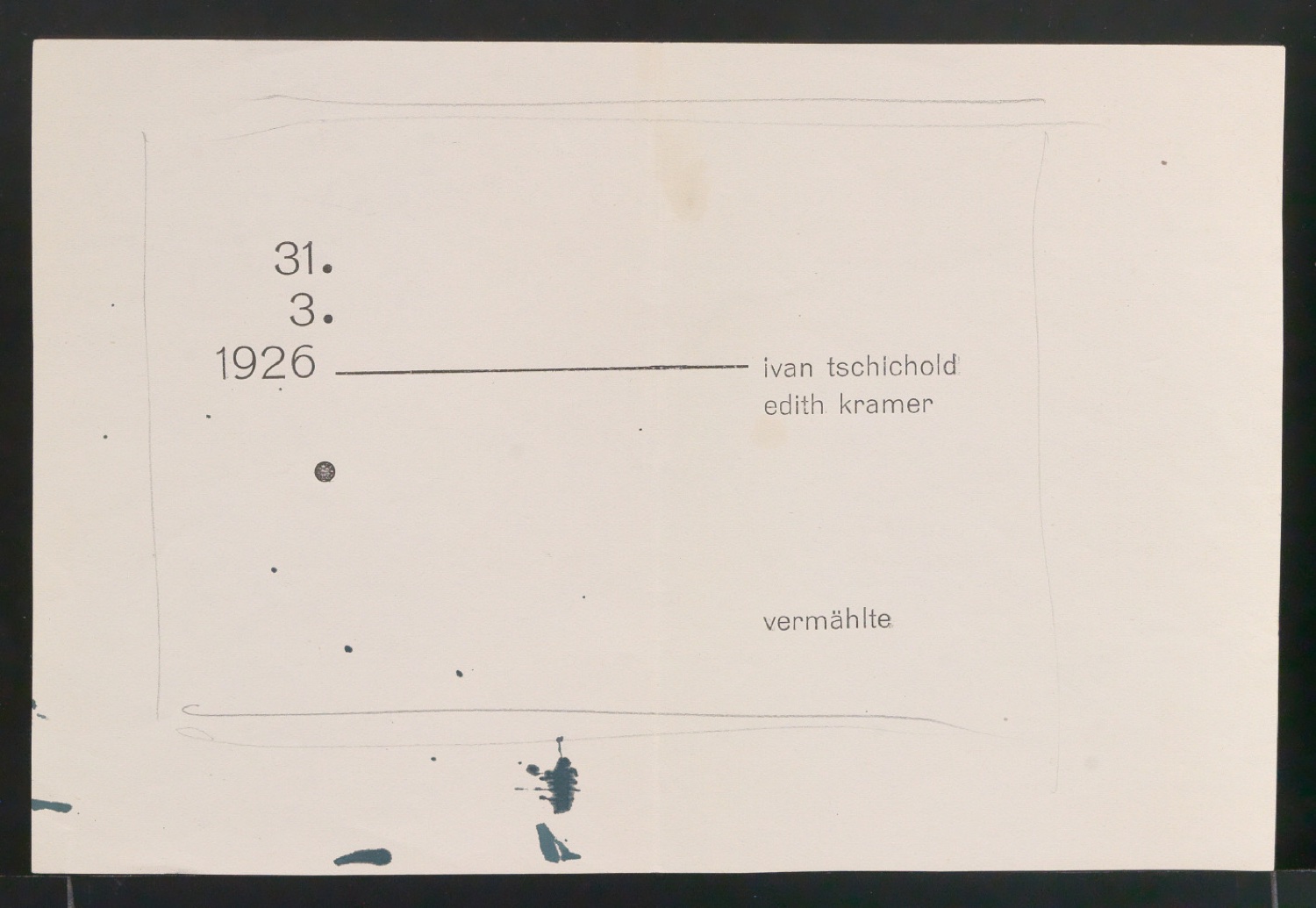 Entwurf für die Heiratsanzeige von Ivan Tschichold und Edith Kramer — Blatt 1