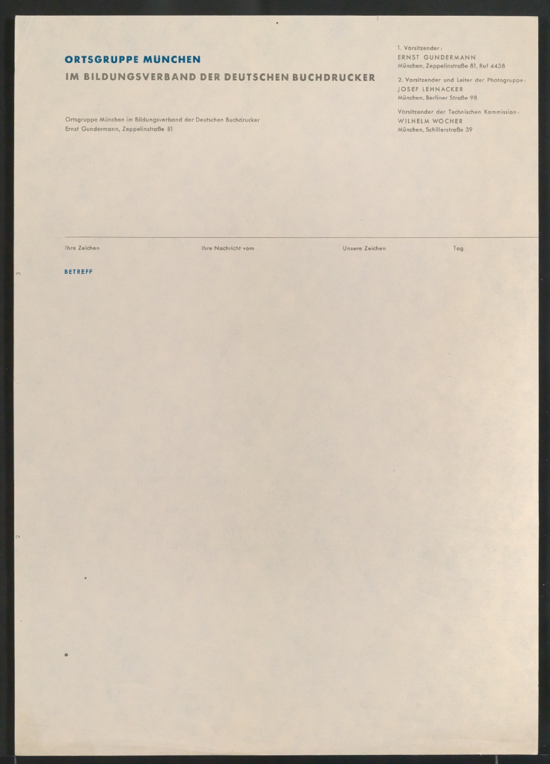 Briefbogen für Bildungsverband der Deutschen Buchdrucker (Ortsgruppe München) — Blatt 1