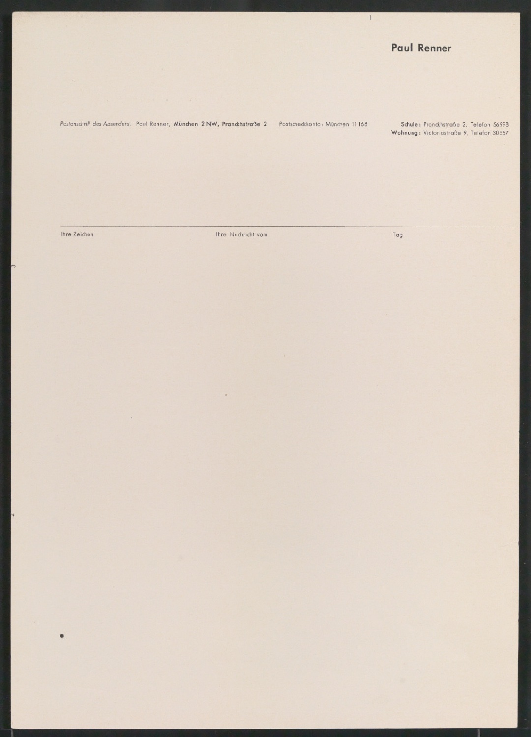 Briefbogen für Paul Renner — Blatt 1