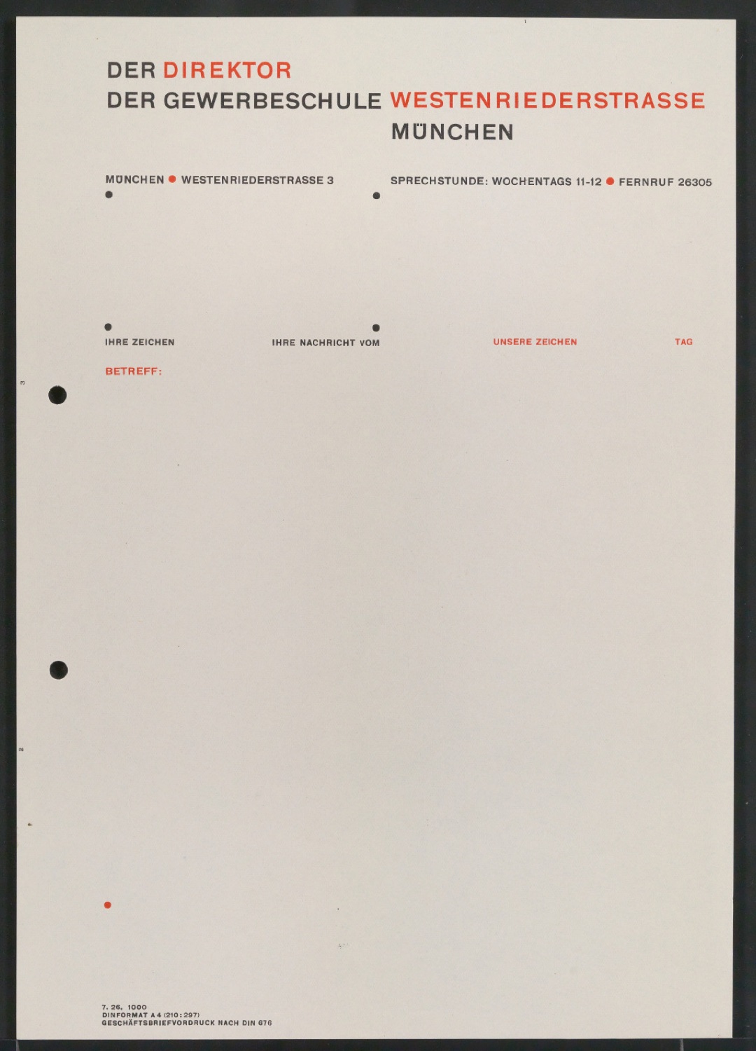Geschäftsbriefvordruck nach Din 676 — Blatt 1