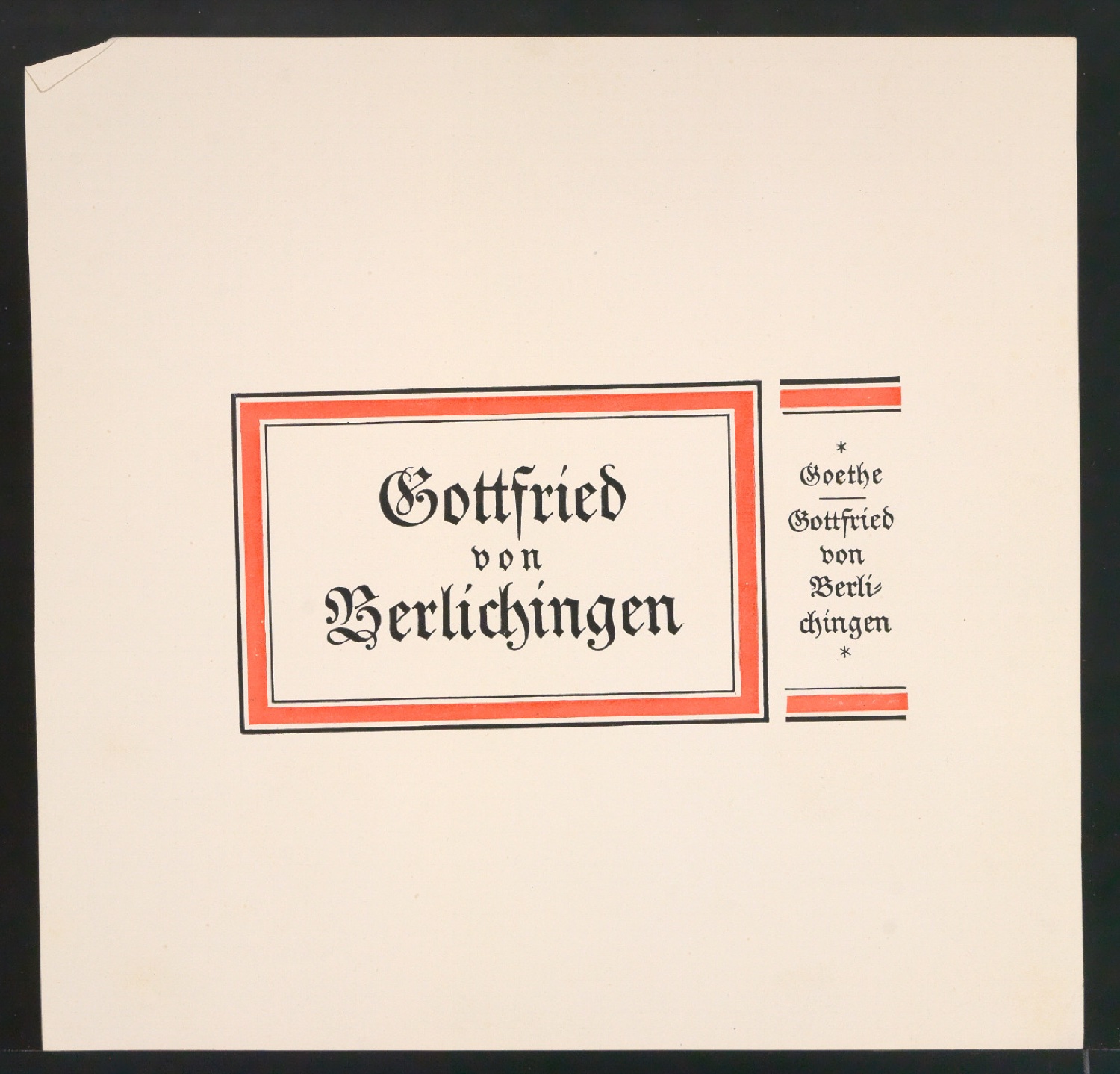 Montierte Probedrucke für Titelschild und Rückenschild von Gottfried von Berlichingen — Blatt 1