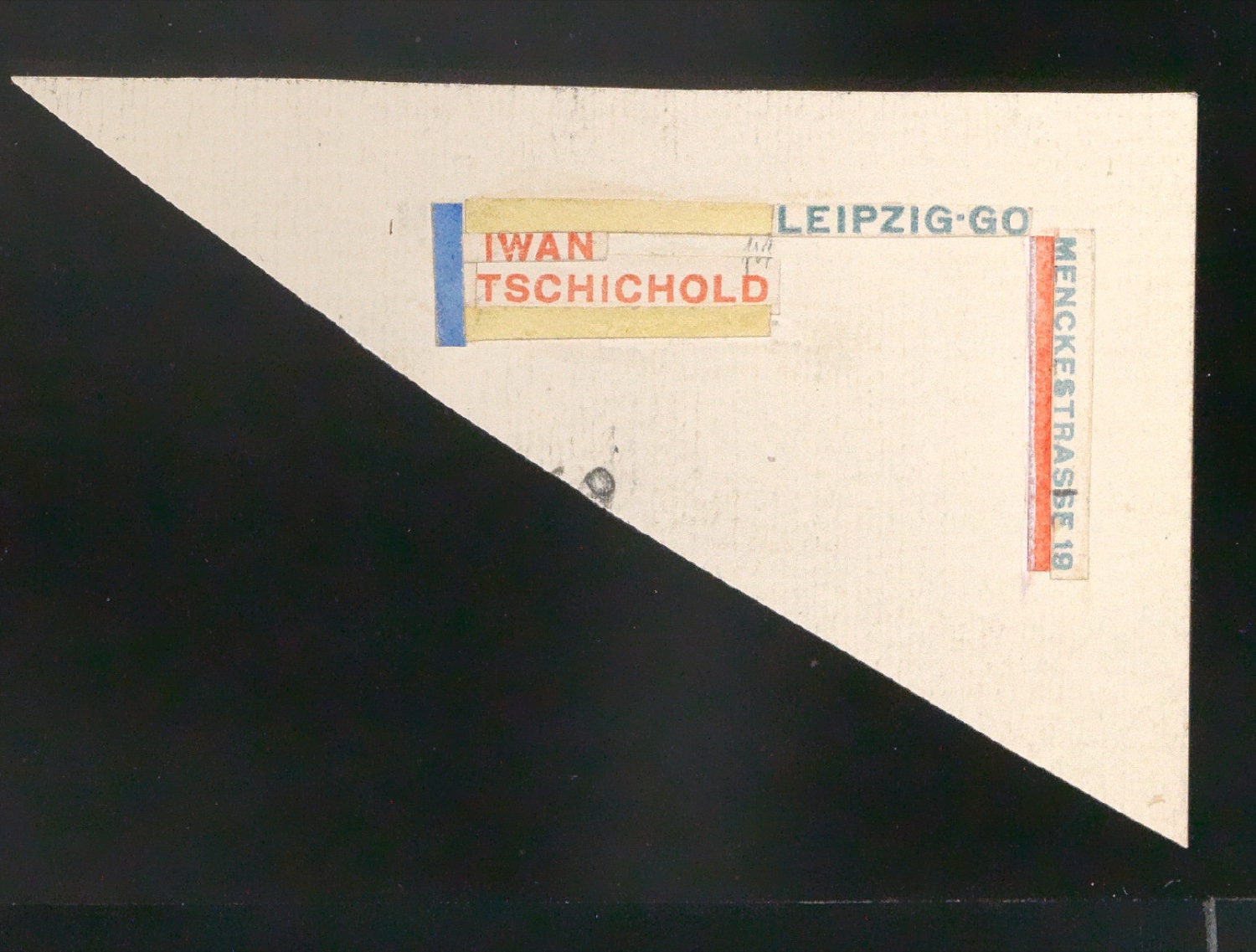 Klebeentwurf für Adressetikett Iwan Tschichold, Menckestraße 19 — Blatt 1