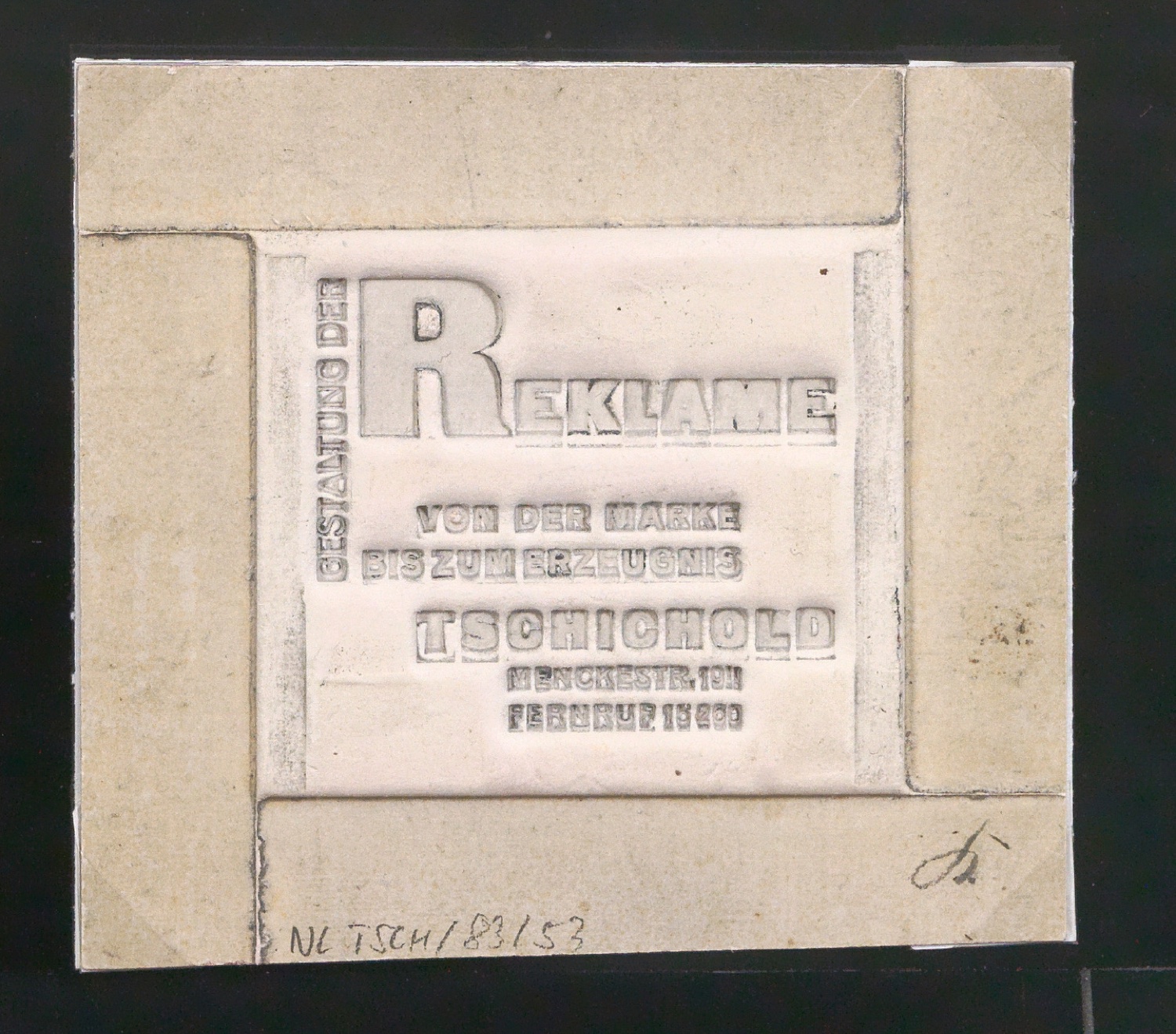 Papierstereotypie-Mater für die Werbeanzeige Gestaltung der Reklame von der Marke bis zum Erzeugnis - Tschichold — Blatt 1