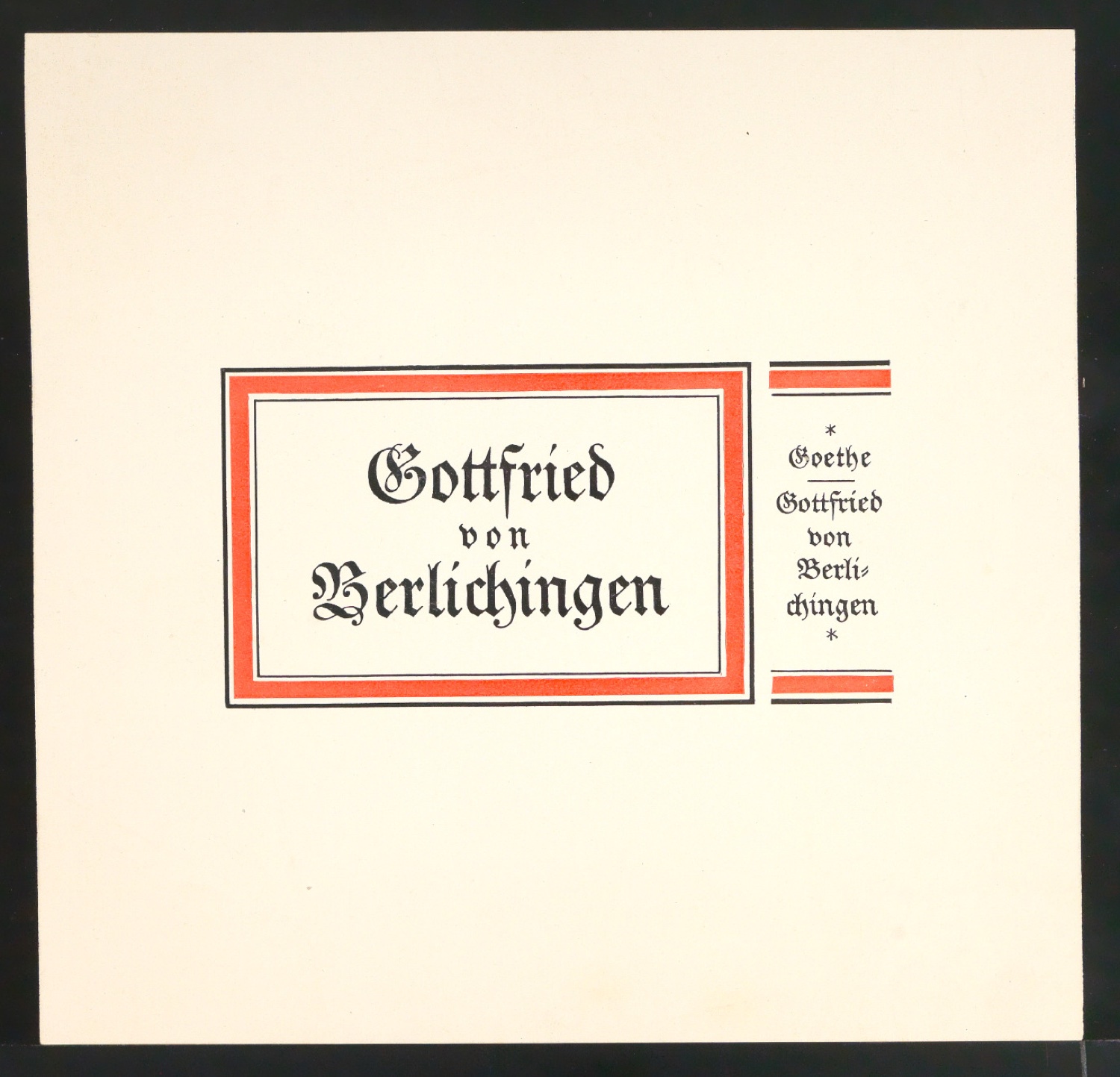 Probedruck für Titelschild und Rückenschild von Gottfried von Berlichingen — Blatt 1