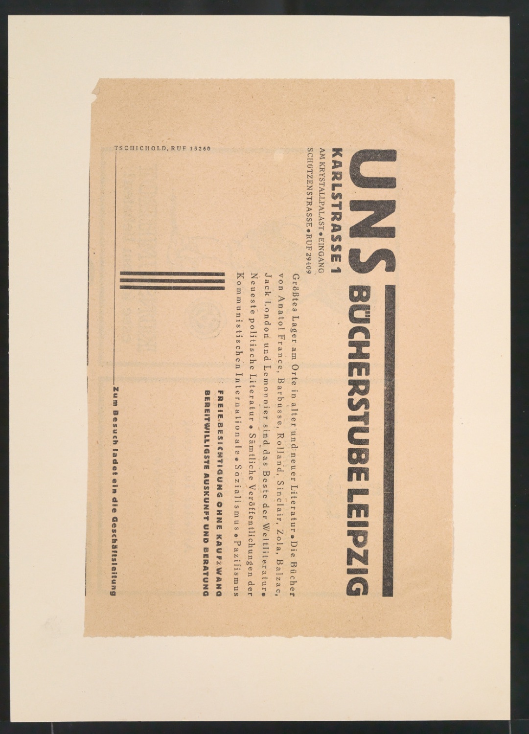 Zeitungsausschnitte mit Anzeigen für UNS-Bücherstube — Blatt 1