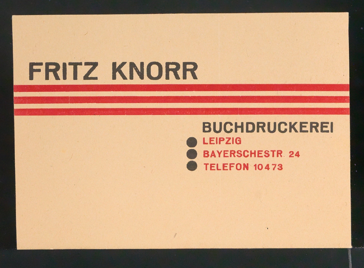 Visitenkarte von Fritz Knorr Buchdruckerei — Blatt 1