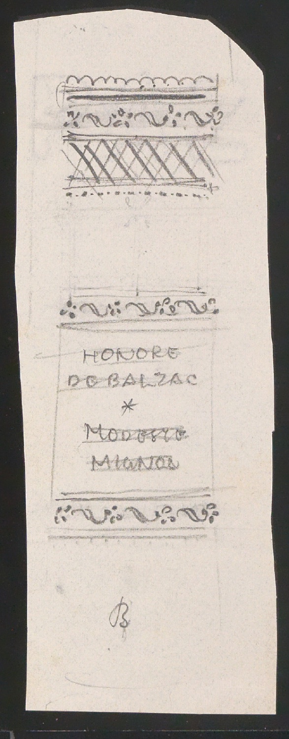 Entwurfsskizzen für den Buchrücken von Modeste Mignon — Blatt 1