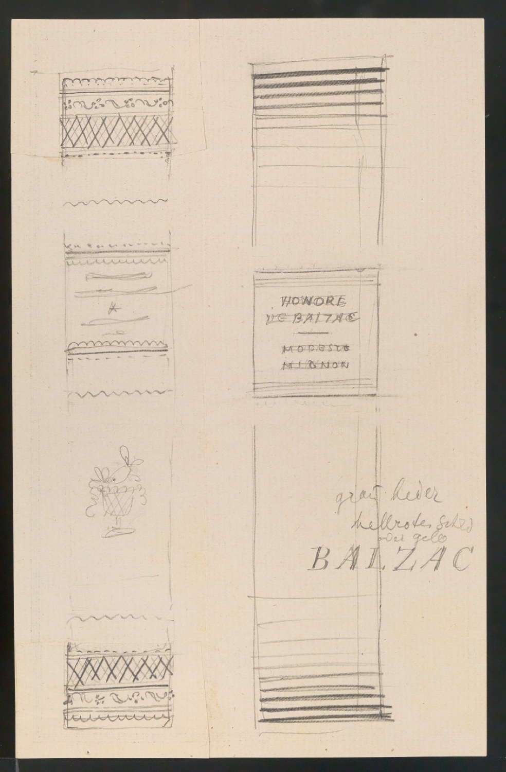 Entwurfsskizzen für den Buchrücken von Modeste Mignon — Blatt 9