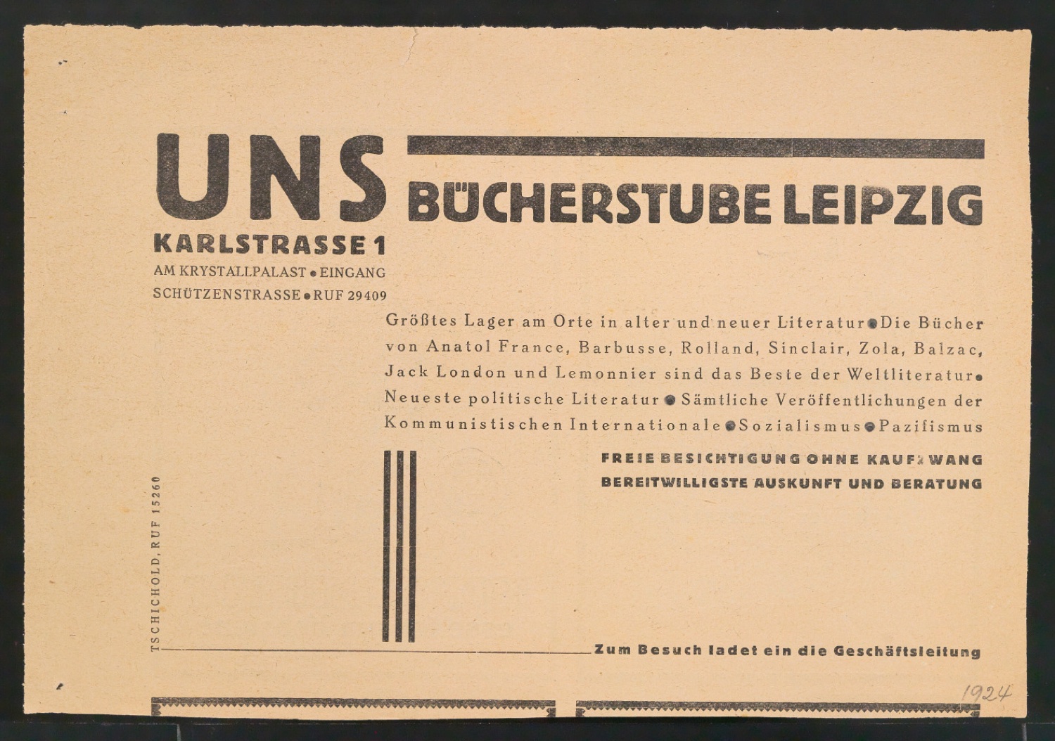 Zeitungsausschnitte mit Anzeigen für UNS-Bücherstube — Blatt 1