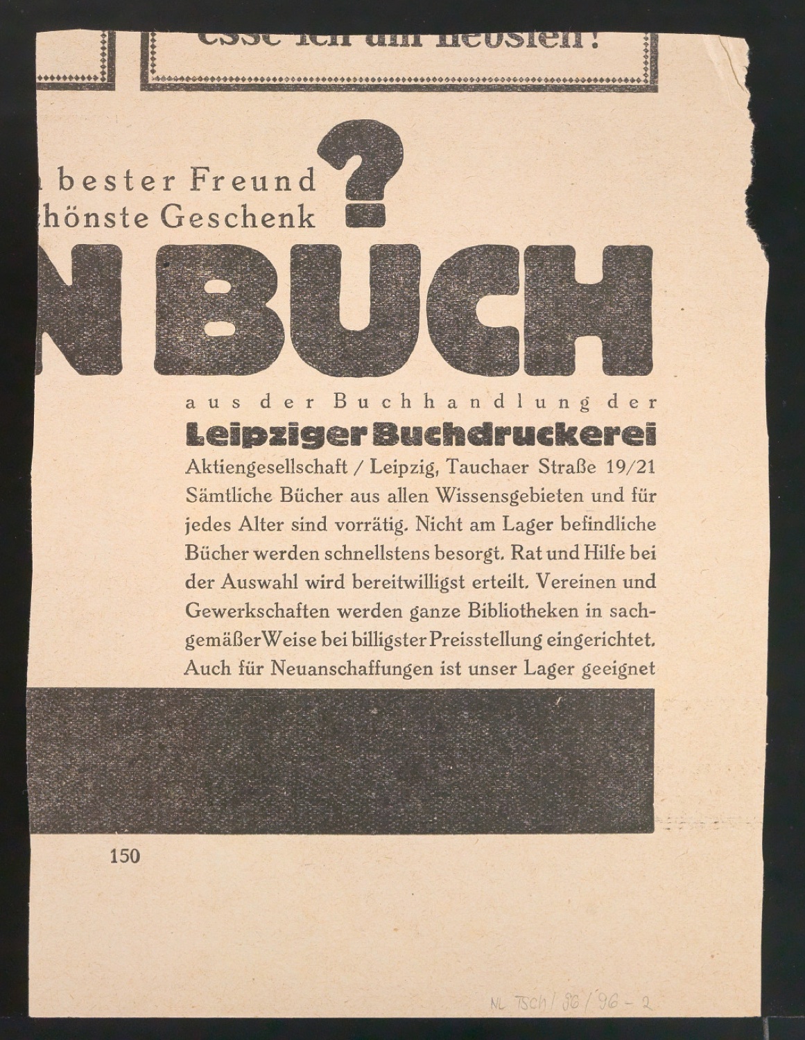 Zeitungsausschnitte mit Anzeigen für UNS-Bücherstube — Blatt 4