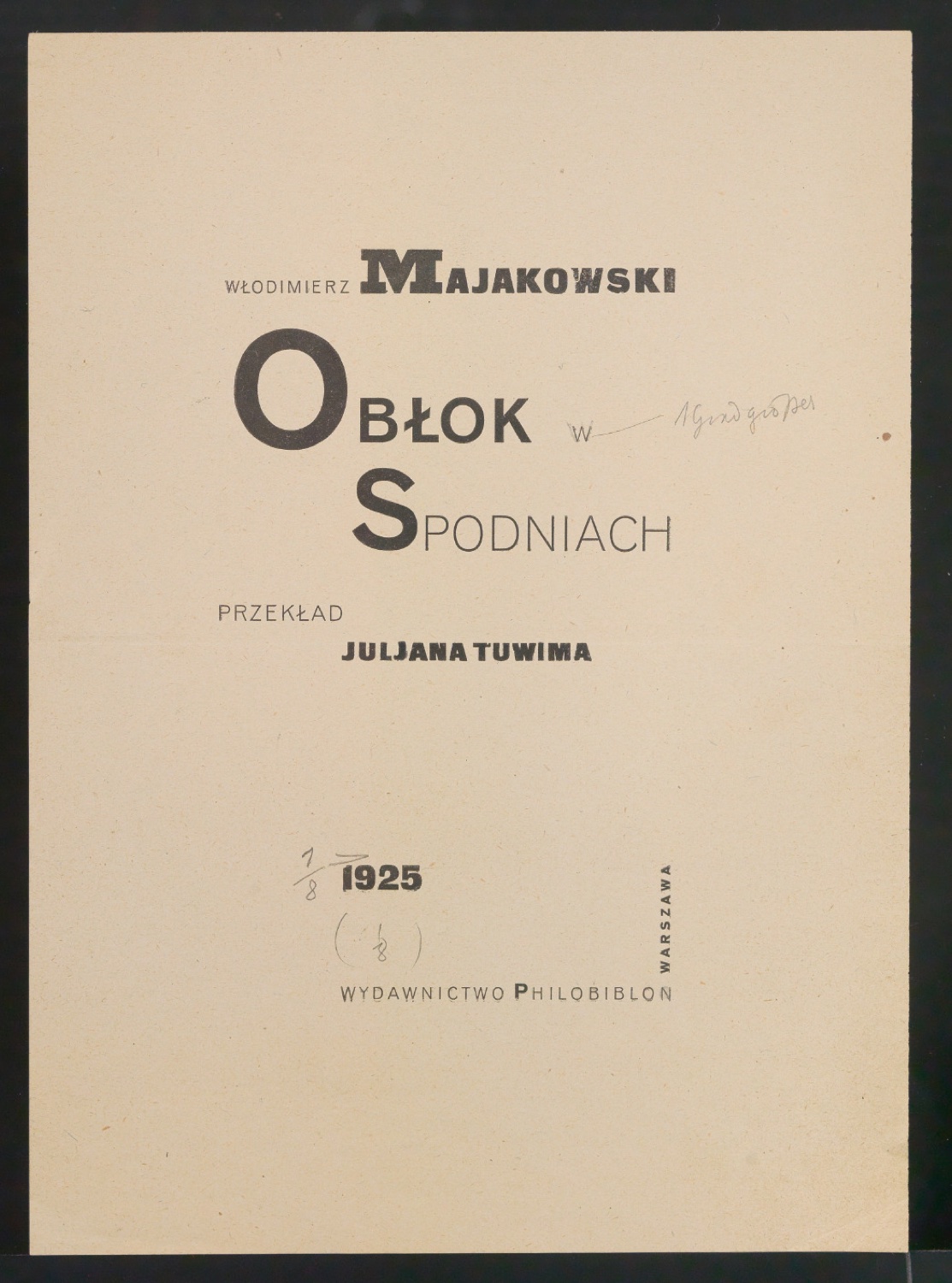 Korrekturfahnen für das Titelblatt von Obłok w spodniach — Blatt 3
