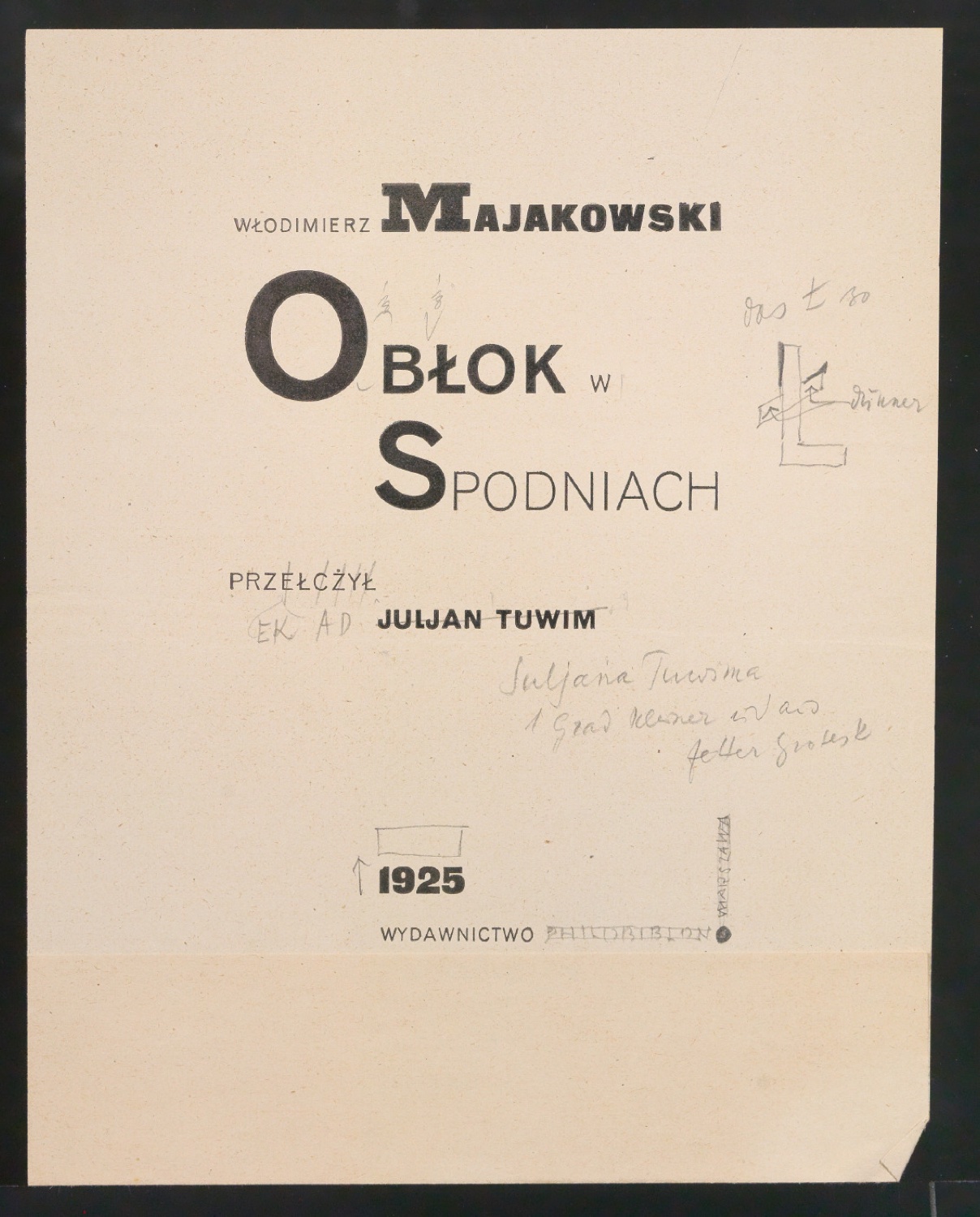Korrekturfahnen für das Titelblatt von Obłok w spodniach — Blatt 7