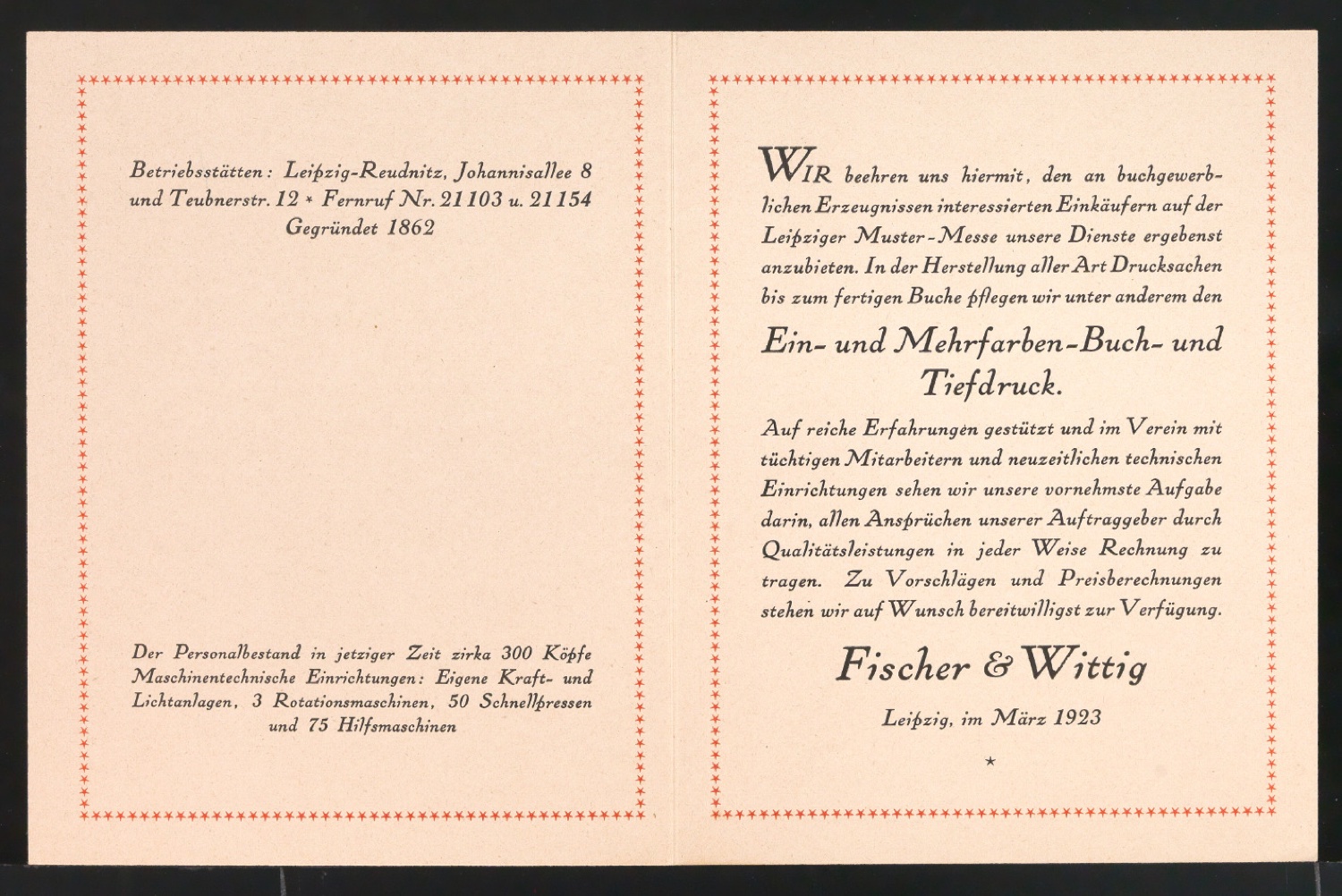 Belegexemplar eines Handzettel für Fischer & Wittig — Blatt 2