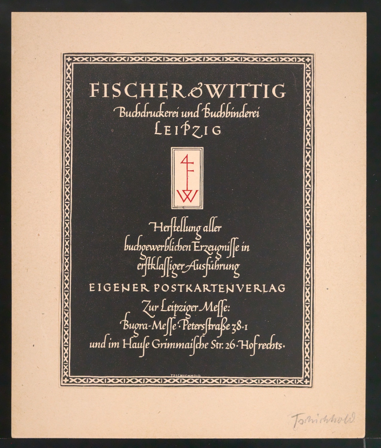 Belegexemplare eines Handzettel für Fischer & Wittig — Blatt 1
