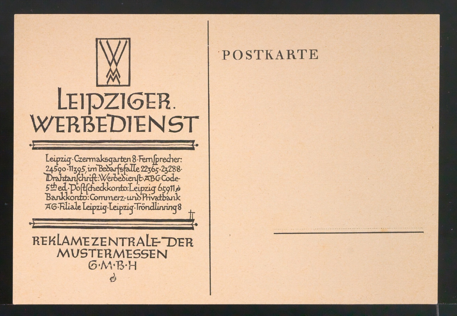 Postkartenvordruck Leipziger Werbedienst — Blatt 1