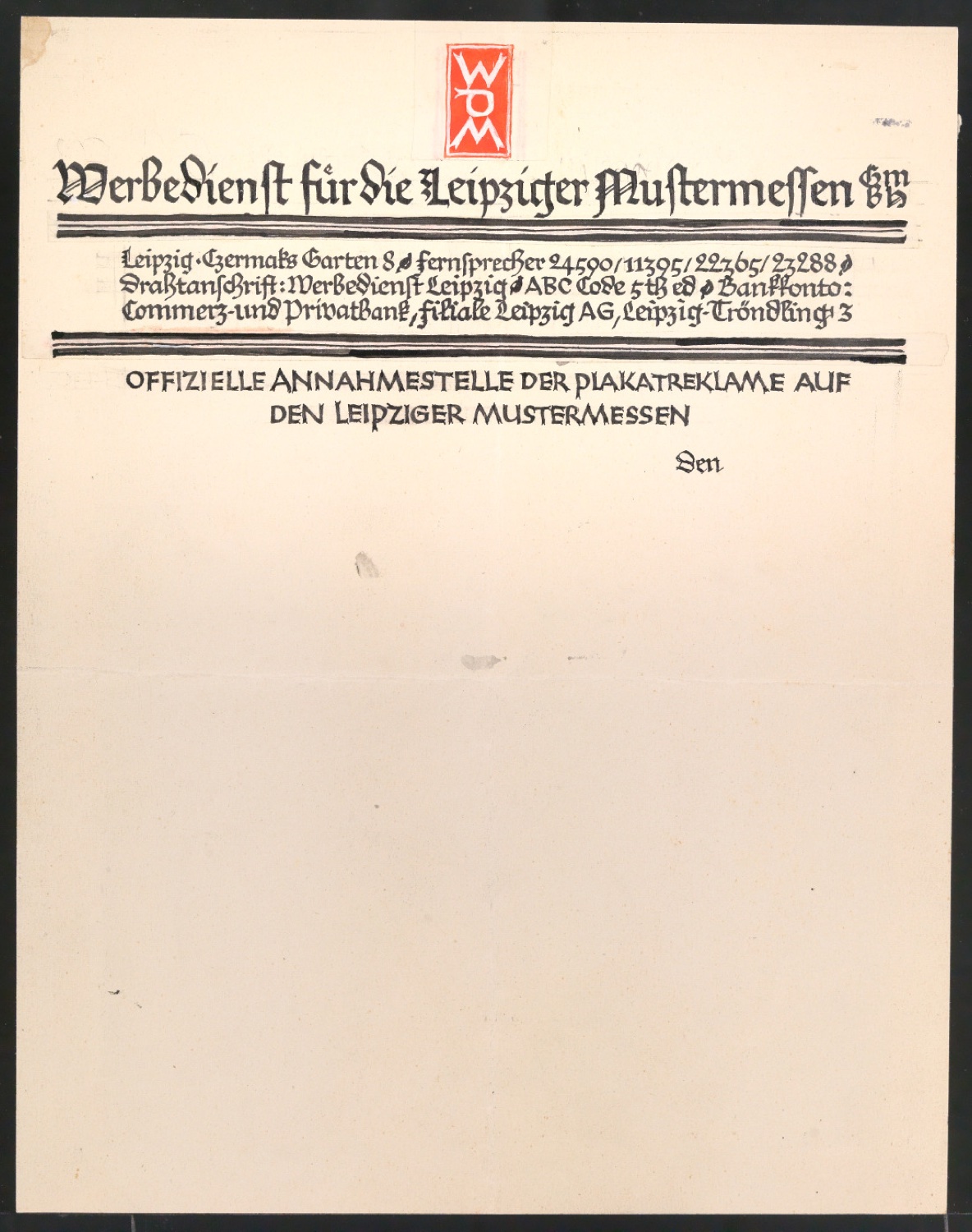 Entwurf für einen Briefbogen von Werbedienst für die Leipziger Mustermessen GmbH — Blatt 1