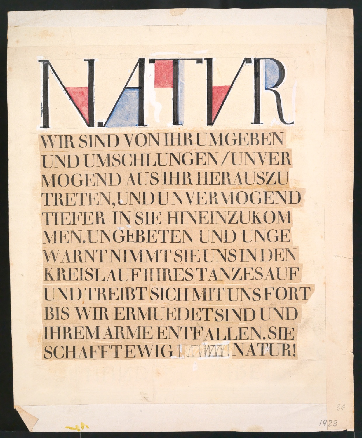 Entwurf für ein buchkünstlerisches Blatt mit Fragment Die Natur — Blatt 1